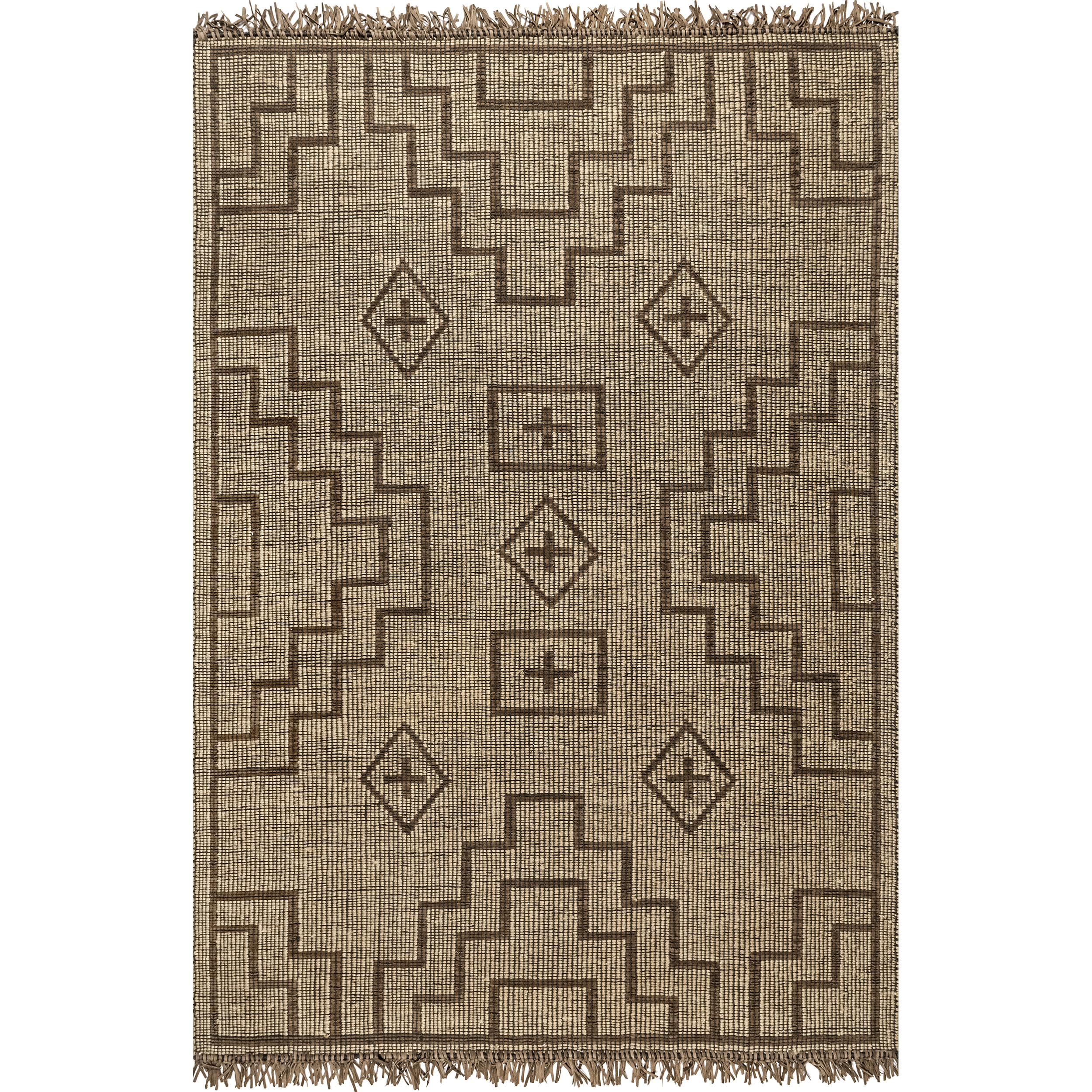 nuLOOM Maxine Handmade Jute and Leather Global Inspired Fringe Area Rug, 4' x 6', Natural
