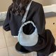 thumbnail image 3 of Bolso cruzado plisado para mujer, bolso de mano de tela vaquera de Color sólido con forma de media luna, cierre de cremallera, bolso Simple, bolso diario para mujer, 3 of 6