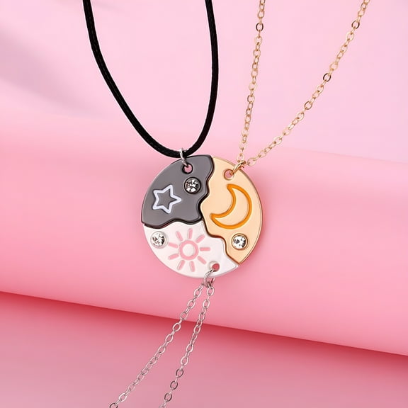 DESIGNICE 3Pcs/set Sun Moon Star Pendant Necklace Best Friend Bff Friendship Couple Necklace Fashion Jewelry