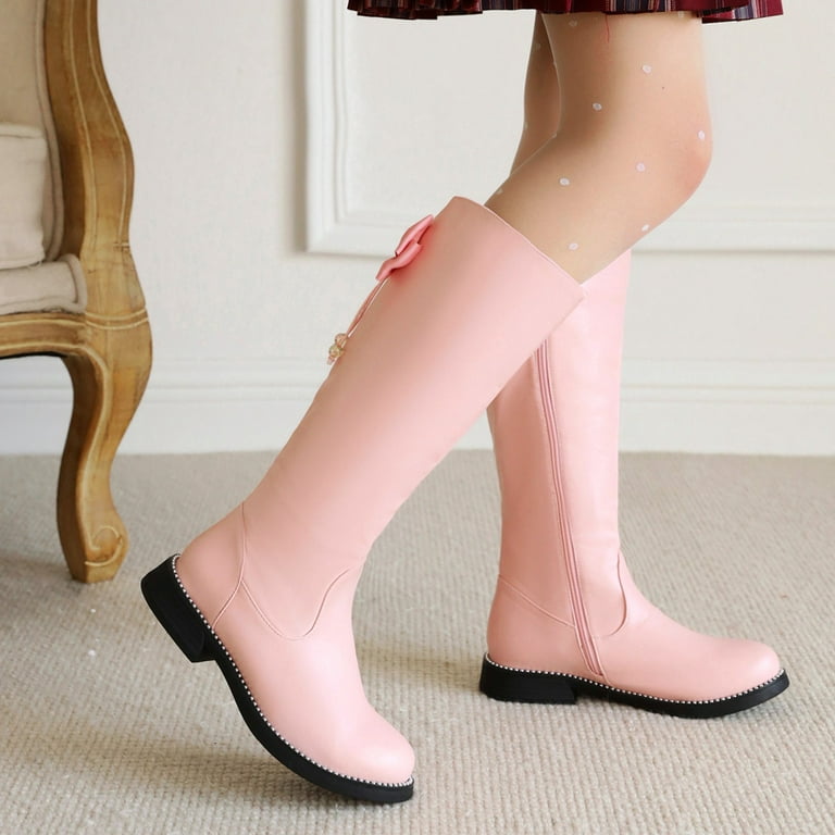 Entyinea Wide Calf Boots for Women Knee High Pull on Fall Weather Winter  Boots,Pink 37