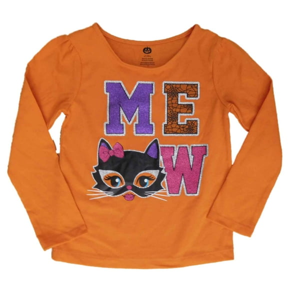 Infant & Toddler Girls Black Cat Halloween Tee Shirt Orange Meow T-Shirt 4T