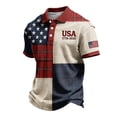 thumbnail image 2 of Men's USA 250th Anniversary Polo Shirt with Patriotic Flag and Plaid Patchwork Featuring Short Sleeves and Classic Collar Wine XXXL, 2 of 5