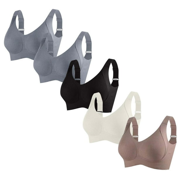 Sujetador de poliéster para mujer, ropa interior de uso diario, de talla grande, sin aros, de color liso, 5 piezas