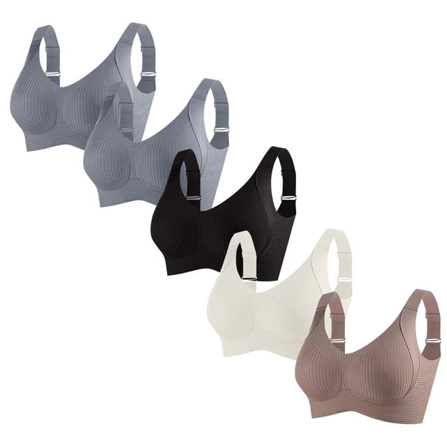 Sujetador de poliéster para mujer, ropa interior de uso diario, de talla grande, sin aros, de color liso, 5 piezas