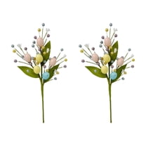 2 Pack Easter Spray Vine with Pastel Eggs & Berries, 15.8" Artificial Spring Flower Picks for Easter Wreaths, Bouquets, Table Centerpieces, Rustic Twig Branch Floral Stems for Spring Farmhouse Décor