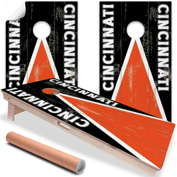 Cornhole Board Wraps and Decals for Boards Set of 2 Skins Professional Vinyl Covers Sticker - Football Tailgating Cornhole Wraps Stickers Cornhole Skins Cornhole Wraps for Boards (Cincinnati)