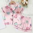 thumbnail image 2 of Kaprioy Girls Summer Outfits Birthday Girl Pajamas Silk Stain Pjs Shirt Tops+Shorts 2Piece Set Birthday Toddler Kids Little Girl Gift, 2 of 8