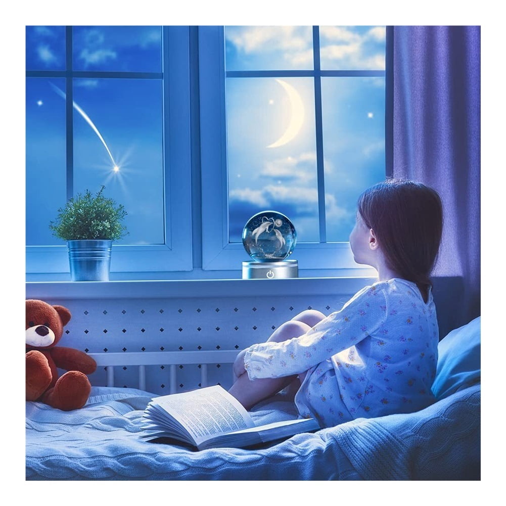 3D Laser-Engraved Glass Sphere Crystal Moon Globe Fairy Moon Night Light