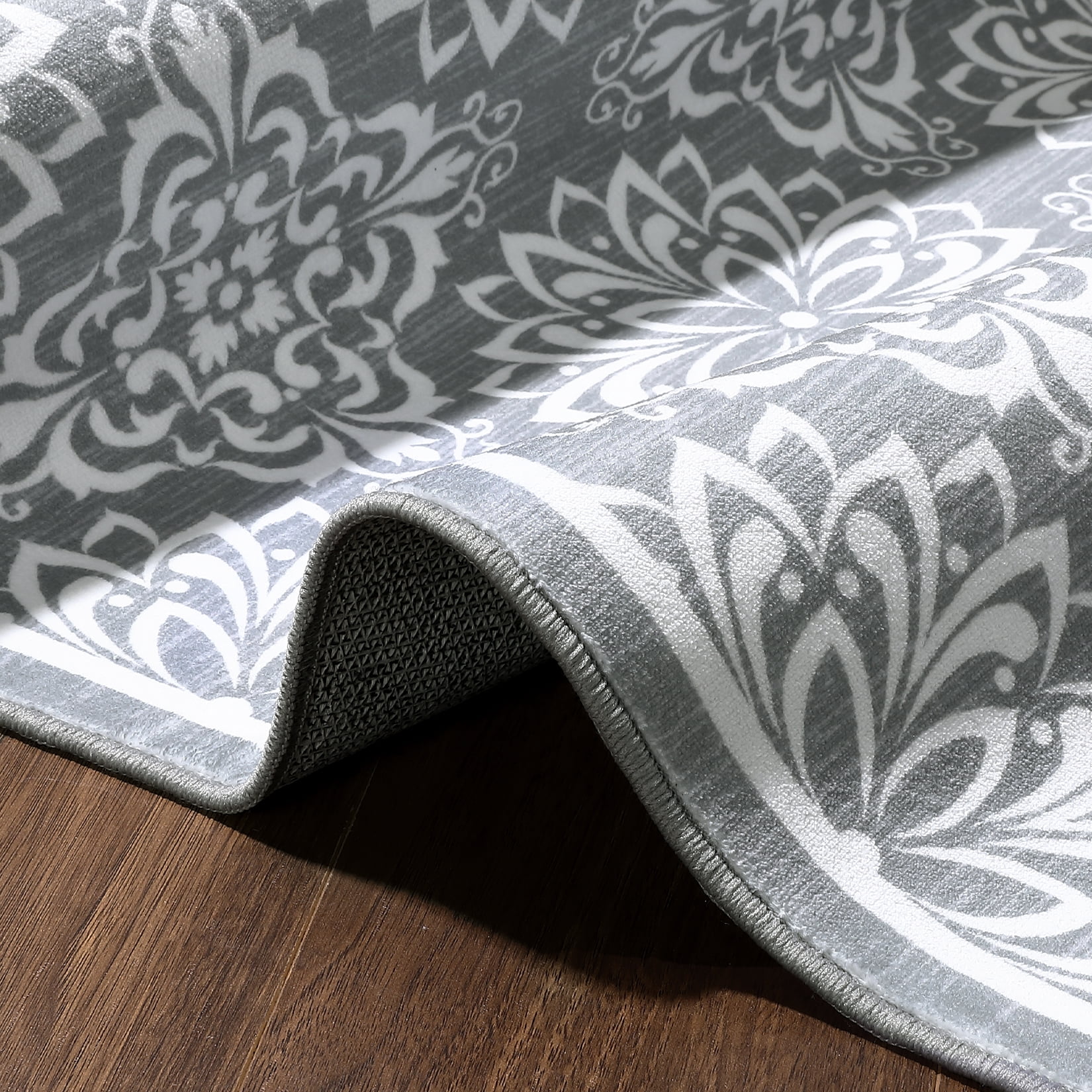 Tzou Vintage Washable Area Rugs for Living Room, 10x13 Low Pile Indoor Floral Carpet for Bedroom, Large Soft Foldale Distressed Accent Floor Mat for Dining Room, Non Shedding(Gray)