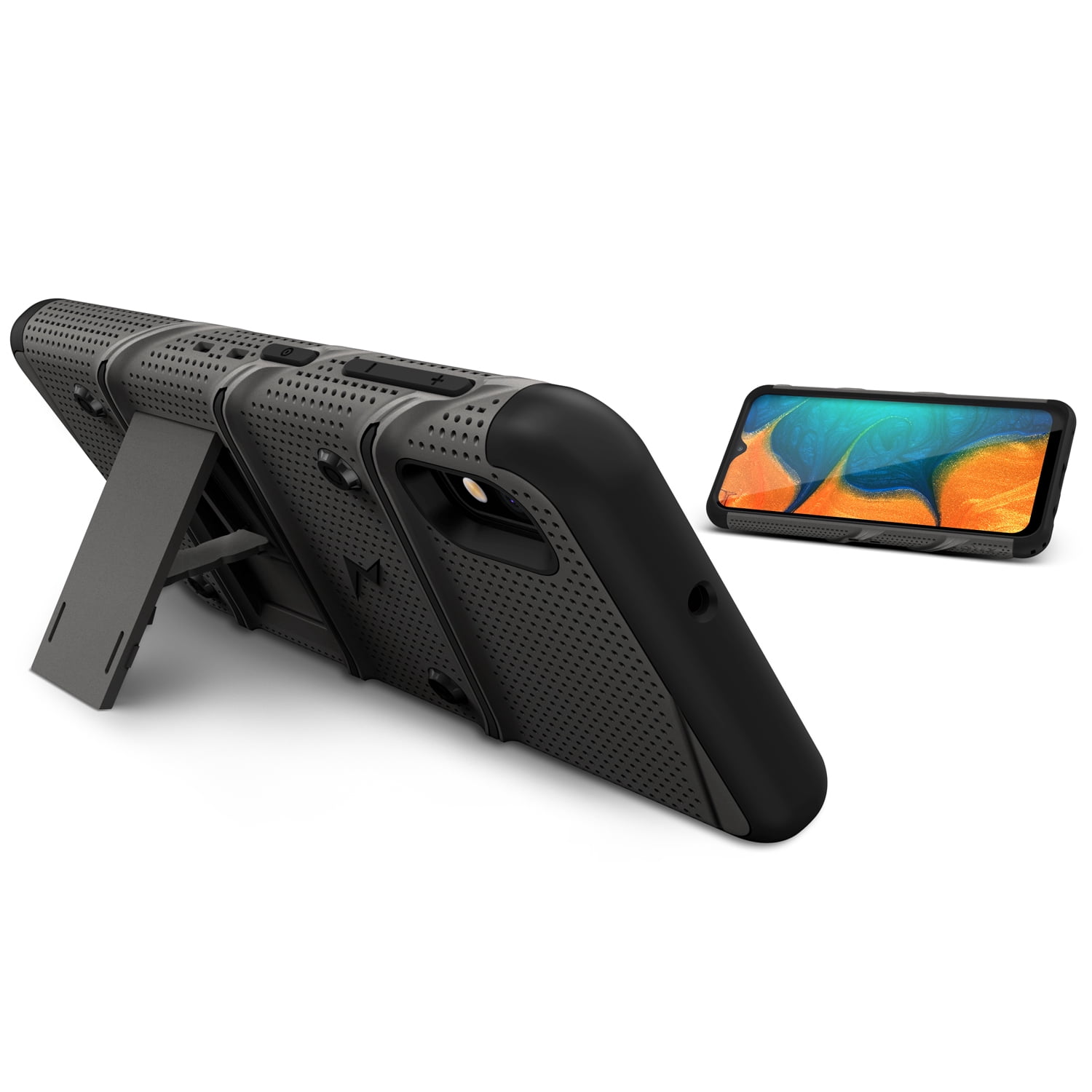 ZIZO BOLT Series for Samsung Galaxy A10e Case | Heavy-duty Military-grade Drop Protection w/ Kickstand Included Belt Clip Holster Tempered Glass Lanyard (Metal Gray/Black)
