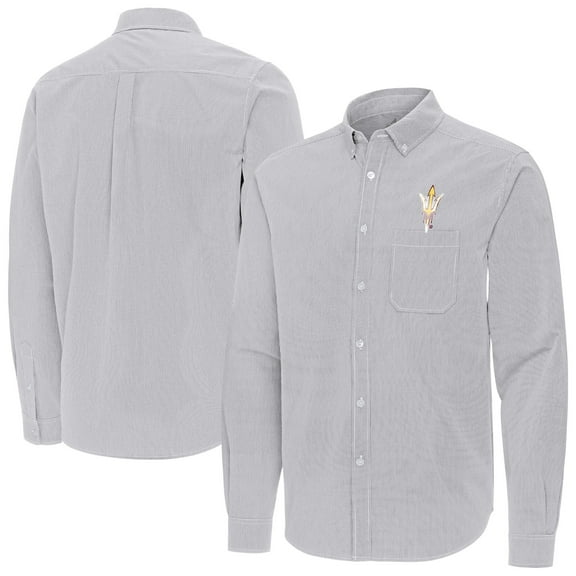 Men's Antigua Gray Arizona State Sun Devils Porter Woven Tri-Blend Long Sleeve Button-Down Shirt