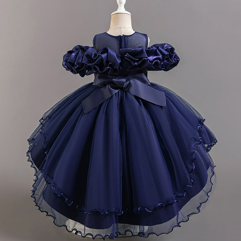 Gvdentm Girls Easter Dress Girl Vintage Lace Pom Pom Trim Birthday Party Dress  Navy,3-4 Years - Walmart.com