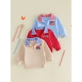 thumbnail image 3 of BemeyourBBs Toddler Baby Boy Patriotic Sweatshirt Shirts Infant Baby Boys 4th of July Outfit USA Flag in Tractor Embroidery Long Sleeve Lapel Half Zipper Pullover Sweater Shirt Tops, 3 of 9