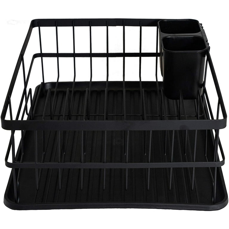 Matte Black Metal Dish Rack (42 X 31.5 X 15.5Cm) - Over Sink Dish Rack With  Cutlery Holder And Plastic Drip Tray For Storage 