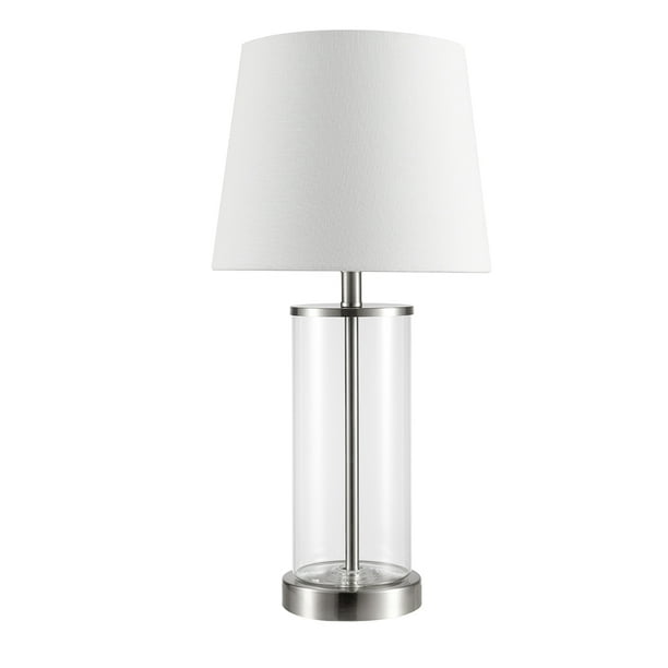 Globe Electric Maya 21 In Fillable Clear Glass Table Lamp With White Linen Shade 67155 Com Globe Electric Maya 21 In Fillable, Large Clear Glass Base Table Lamp