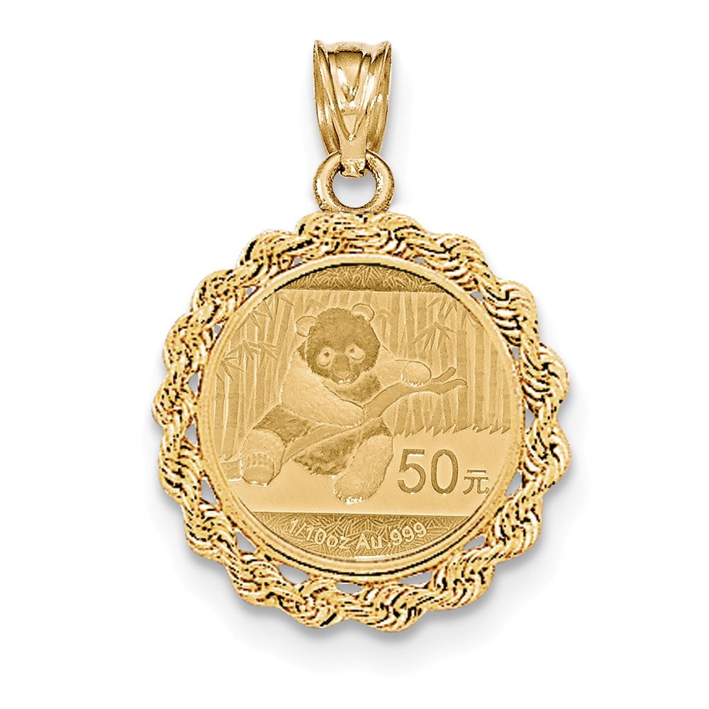 Pendant Coin Holder 14K Yellow Gold Hand Made Rope Prong Bezel 1/10th