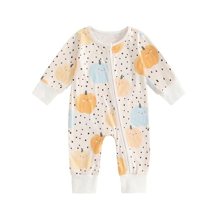 

Bmnmsl Baby Girls Jumpsuit Long Sleeve Flower/Pumpkin/Bow Print Romper