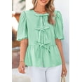 thumbnail image 3 of Blusa PRETTYGARDEN para mujer, con lazo en la parte delantera, a rayas, verde, talla S, 3 of 9