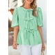 thumbnail image 3 of Blusa PRETTYGARDEN para mujer, con lazo en la parte delantera, a rayas, verde, talla S, 3 of 9