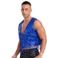 thumbnail image 3 of vastwit Mens Sparkly Sequin Fringe Vest Open Front Waistcoat Sleeveless Jackets Cardigan Royal Blue XXL, 3 of 7