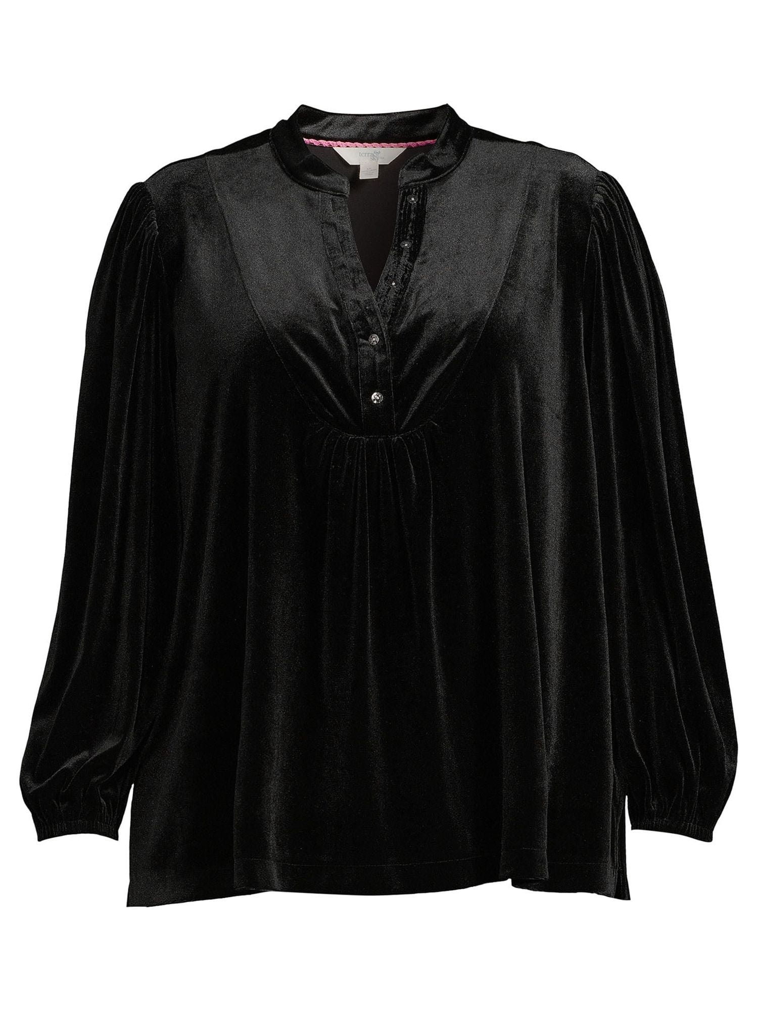 Terra & Sky Women's Plus Size Velour Henley Top