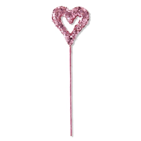 Valentine's Day Pink Sequin Heart Pick Decoration, 11", by Way To Celebrate