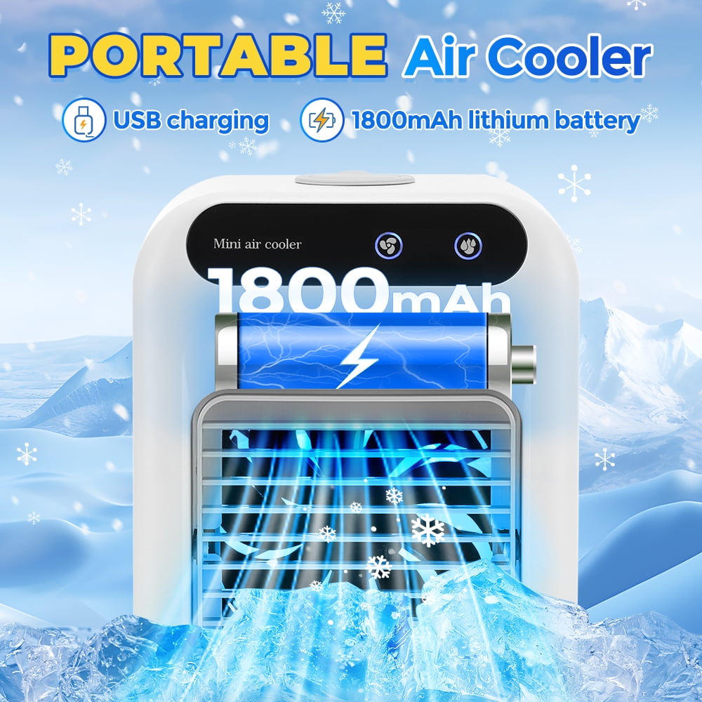 Portable Air Conditioners, 3-In-1 Cooling Fan Air Conditioner with Speed Mist & Fan, Built-In 1800mah Battery, 500ml Water Tank, Portable Air Cooler for Office, Room, Bedroom