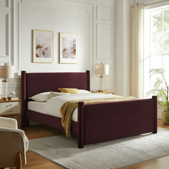 Modway Rael Performance Velvet King Platform Bed in Mulberry