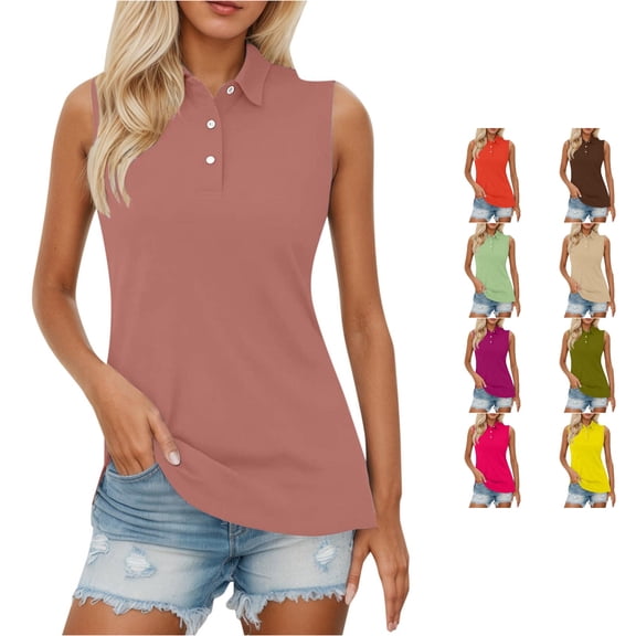 DHFJKG Polo Shirts For Women Casual Sleeveless Basic Top Stretch Soft Solid Color Turndown Collar Golf Tennis Shirts Trendy Tops