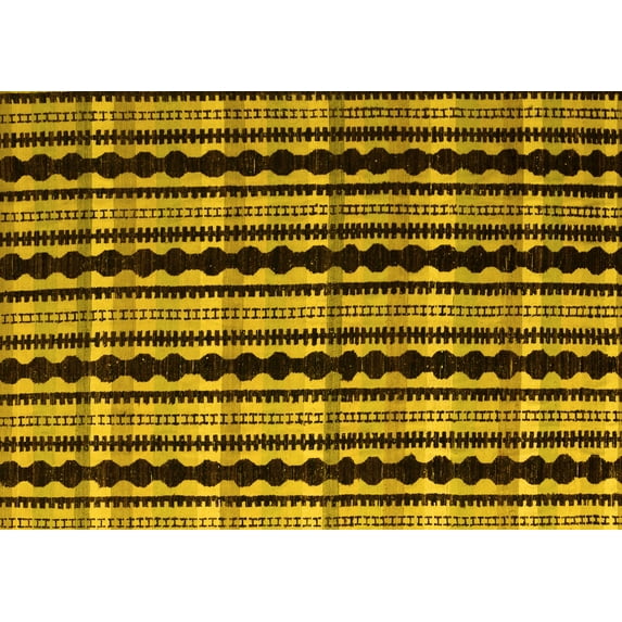 Ahgly Company Machine Washable Indoor Rectangle Abstract Yellow Modern Area Rugs, 2' x 5'
