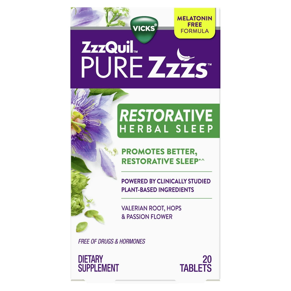 ZzzQuil PURE Zzzs Restorative Herbal Sleep Melatonin Free PlantBased