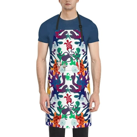 

Xecao Starfish And Turtle Print Kitchen Cooking Aprons Waterproof Adjustable Bib Aprons with 2 Pockets for Women Men Chef