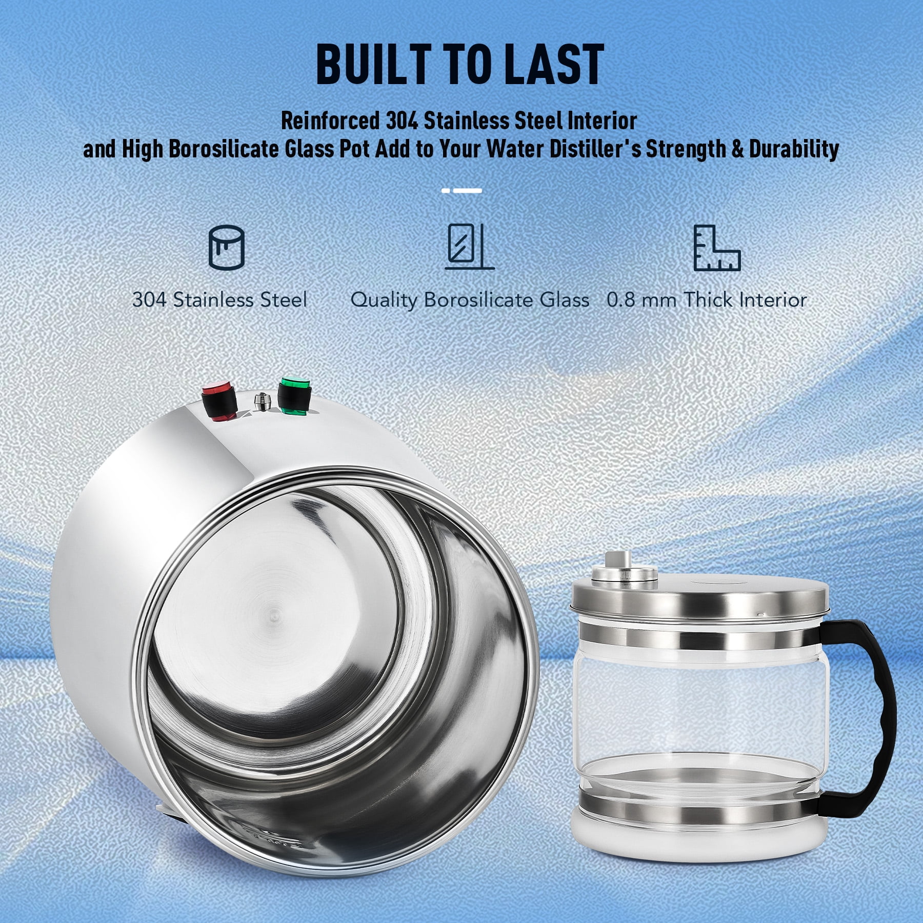 Preenex 1 Gallon/ 4L Home Stainless Steel Water Distiller w/ Glass Bottle