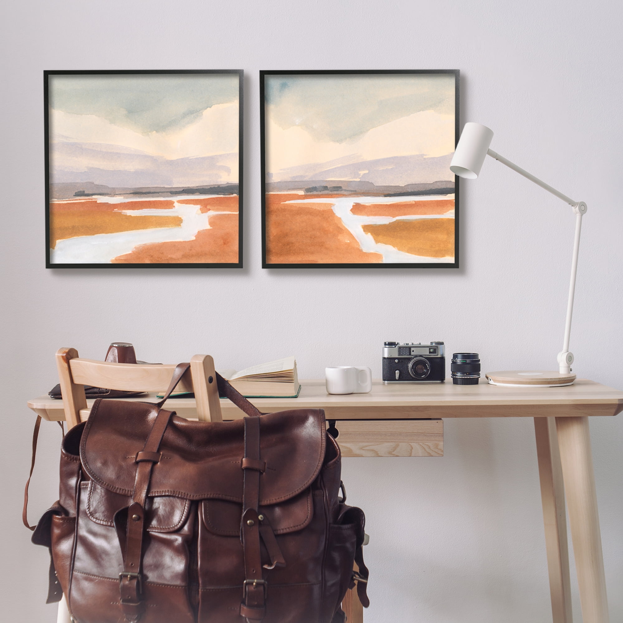 Stupell Industries Rural Nature Landscape Quaint Stream Cloudy Sky Painting Black Framed Art Print Wall Art, Set of 2, Design by Victoria Barnes