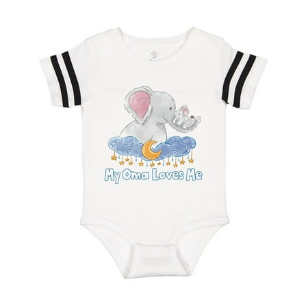 

Inktastic My Oma Loves Me Cute Elephants Clouds Moon and Stars Gift Baby Boy or Baby Girl Bodysuit