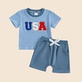 thumbnail image 4 of Conjuntos de blusas y camisas de cuello redondo y manga corta, ropa informal de verano para bebé, pantalones cortos de manga corta con letras bordadas para niño, conjunto de dos piezas, trajes de poli, 4 of 6