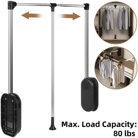 IAJXWI 32.7 - 45.3 inch Pull Down Closet Rod, Heavy Duty Adjustable Closet Hanging Rod for Cabinet, Bedroom