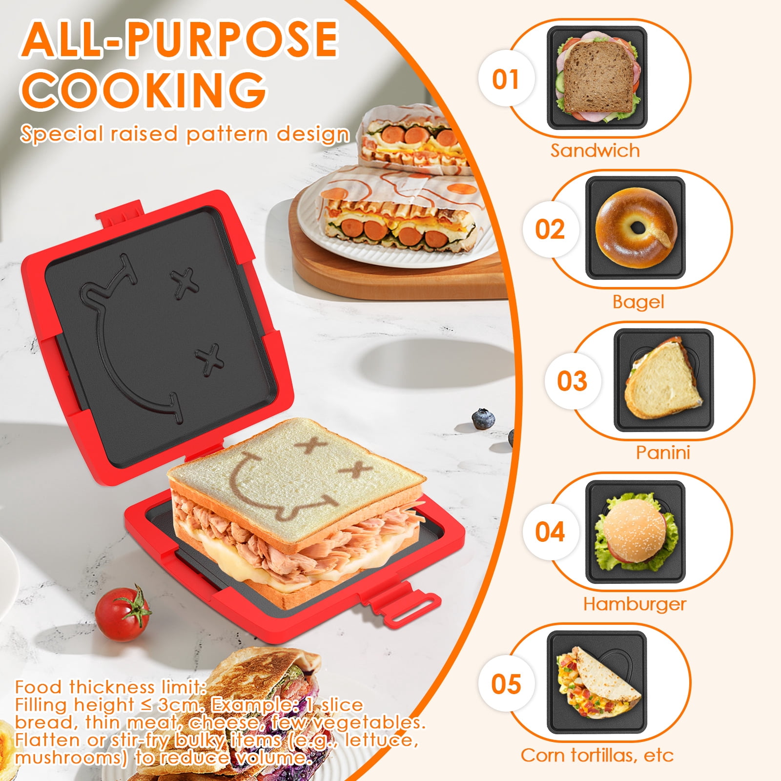 Grusce Microwave Sandwich Maker, Toastie Maker, Sandwich Toaster, 3 Minute Microwave Toastie Grill, Safe Panini Press Dishwasher Safe for Travel Office Dorm RV