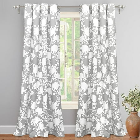 Unlined Set - DriftAway Floral Delight Room Darkening Grommet Unlined Window Curtains, Set of Two Panels, each 52”x84” (Gray)