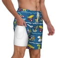 thumbnail image 3 of Picia Dinosaur on the Beach Vacation pattern Mens Swim Trunks with Compression Liner Stretch Beach Shorts Quick Dry with Zipper Pockets No-Chafing Board Shorts-XX-Large, 3 of 9