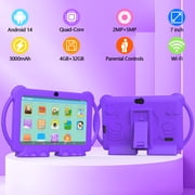 Android Tablet 7 Inch Kids Tablet with Protective Case, 4GB+32GB (Supports 512GB), Dual Cameras, 3000mAh Battery, WiFi 6, 1080P HD - Perfect Holiday/Birthday Gift