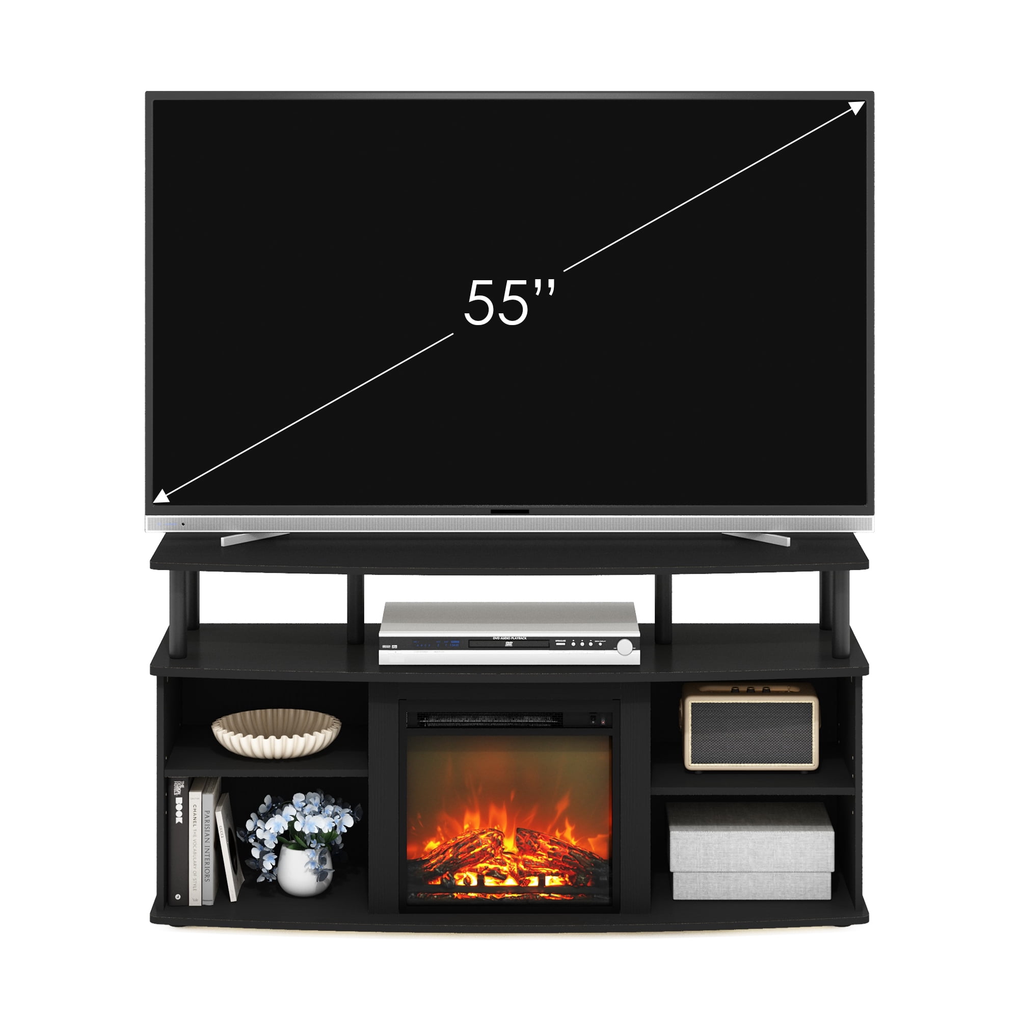 Furinno Jensen Open Shelving Storage Fireplace Entertainment Center for TV up to 55 Inch, Americano/Black