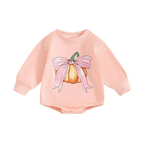 WERYOUNG Girls Boys Onesie Casual Long Sleeve Bowknot Pumpkin Printed Round Neck Halloween Bodysuit Trendy Outdoor One-Pieces,Pink,0-3 Months