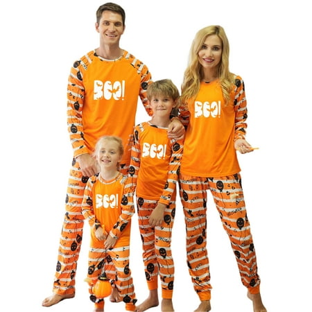 

JBEELATE Matching Family Halloween Pajamas Set Pumpkin Print Holiday Sleepwear Jammies for Adult Kids Baby