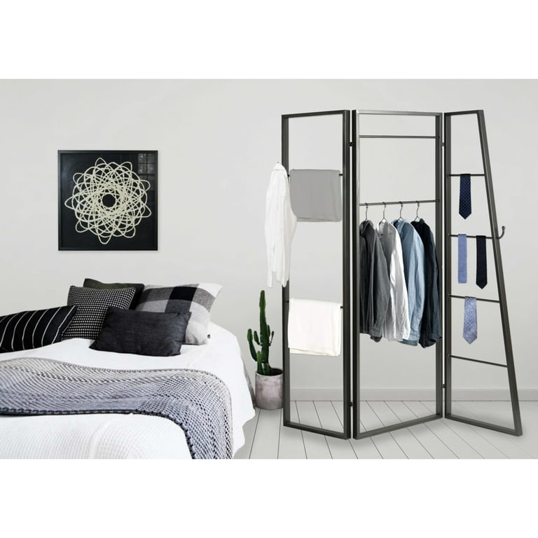 3 Panel Metal Coatrack Screen Room Divider With Garment Rods Coat Hooks Walmart