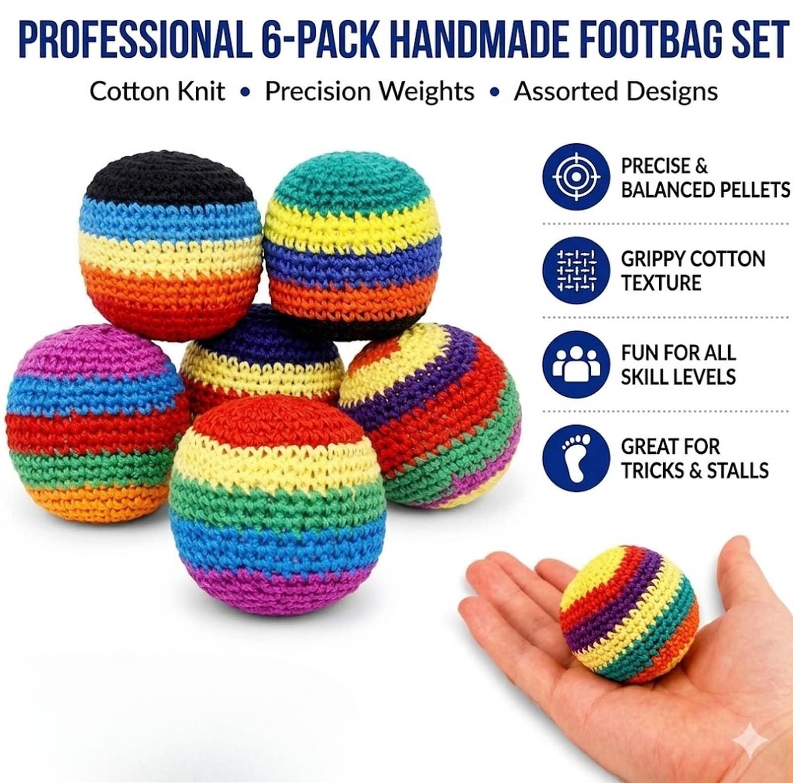 Hand‑Made Knitted Juggling Balls – 6/12/24 Pcs Colorful Crochet Toss Balls for Beginners, Outdoor Coordination Game & Stress Relief