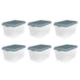 thumbnail image 1 of Hefty Bac de Rangement en Plastique Empilable Hi-Rise de 72 Qt avec Couvercle, Lot de 6, Bleu Fumée, 1 of 12