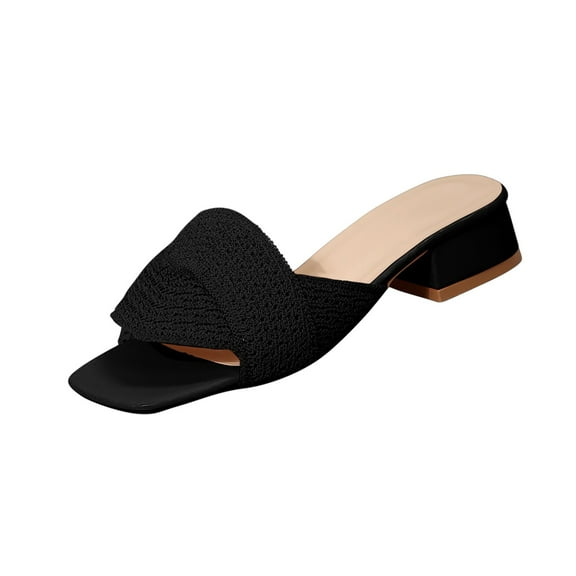 Women'S Knitted Peep Toe Slingback Chunky Slipper Summer Breathable Mesh Open Toe Hollow Block Sandals Fashion Work Walking Sandals