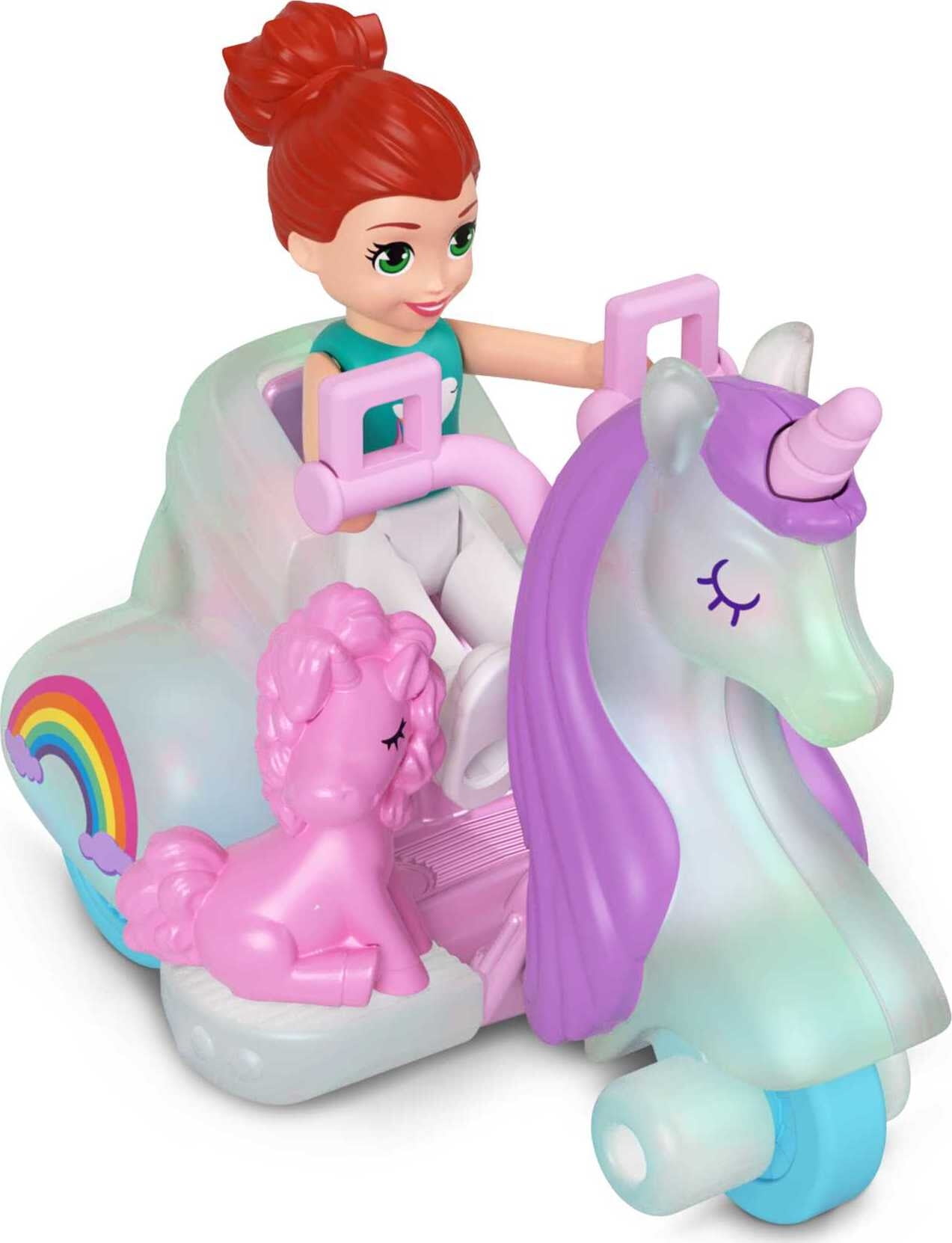 Polly Pocket Micro Doll with Unicorn Themed Die cast 3 Wheeler