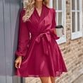 thumbnail image 6 of safuny Women's Mini A Line Dress Solid Holiday Long Sleeve V Neck Elegant Cocktail Wedding Evening Party Trendy Dresses Wine M, 6 of 9